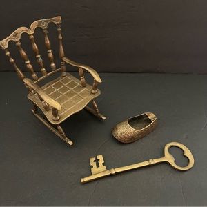 Vintage Brass Figurines Set of 3 Rocking Chair Key Shoe Slipper Ashtray